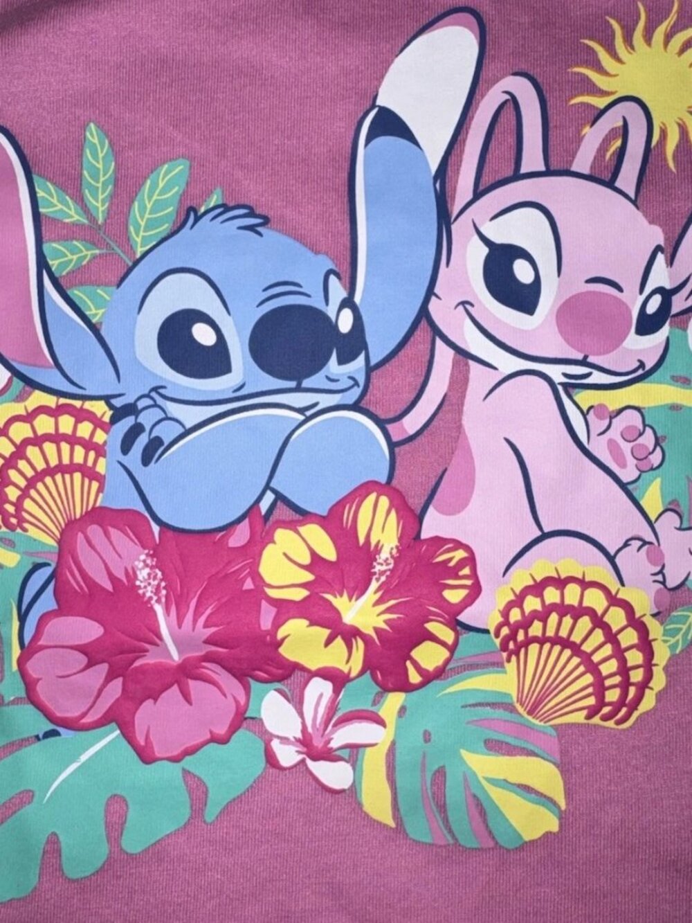 Girls Stitch & Angel Tropical Summer Tank Top Pink w/White Trim size Medium